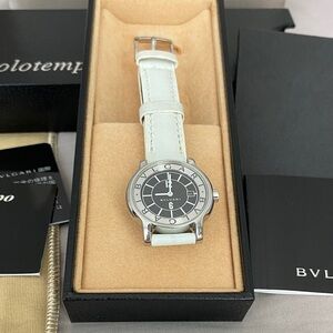 BVLGARI Solotempo Collection Rare Silver and Black Watch with White Strap